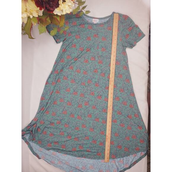 LuLaRoe Carly Dress XXS Blue Floral Legging High Low Swing T-Shirt Womens Size - Picture 3 of 7